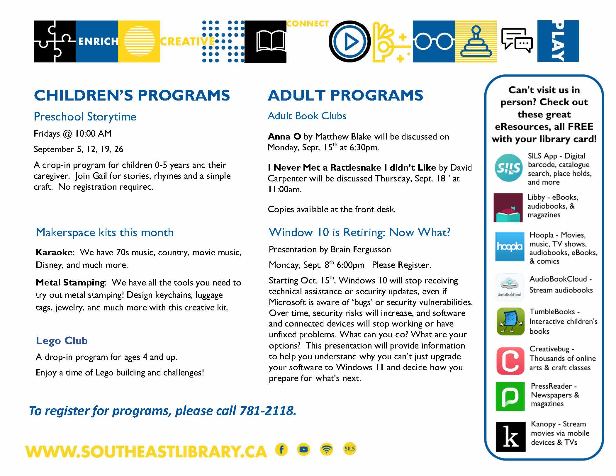 September programs and events for White City Public Library